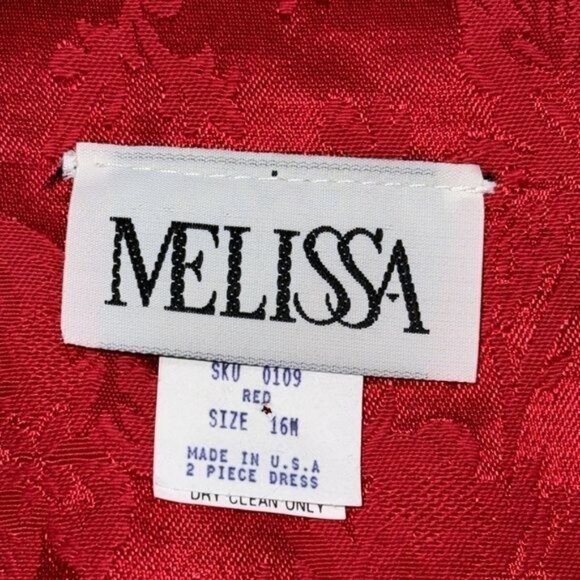 Vintage Melissa Red 2-Piece Dress Suit Set Size 16M Floral Jacquard Button-Up To - Picture 2 of 13